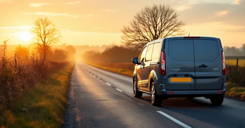 A small grey van on a quiet UK road at sunrise, one of the best small vans to lease. A small grey van on a quiet UK road at sunrise, one of the best small vans to lease.