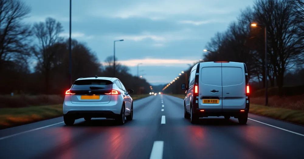A white hatchback and silver van on a city road, how to choose a car to lease for your business. A white hatchback and silver van on a city road, how to choose a car to lease for your business.