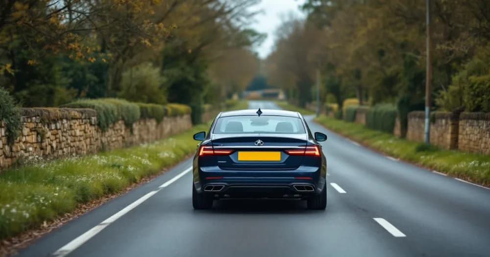 A navy saloon on a Cotswolds lane, a view of how to choose a car to lease for your business. A navy saloon on a Cotswolds lane, a view of how to choose a car to lease for your business.