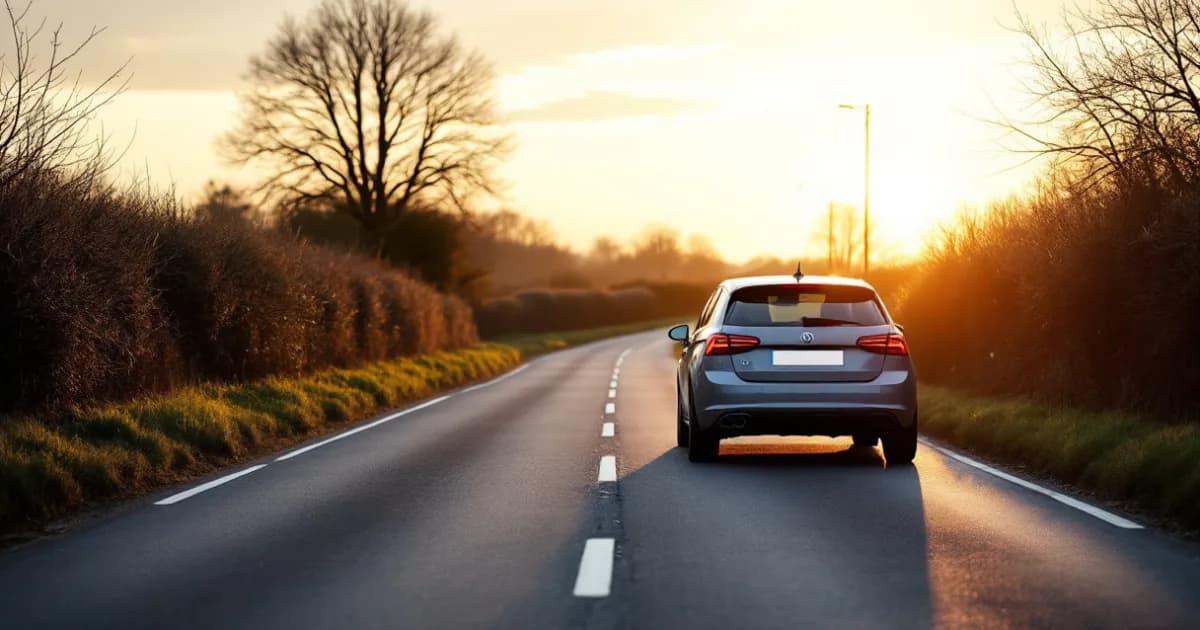 Car on a rural UK road at dusk, illustrating how to choose a lease term: 24, 36 or 48 months.