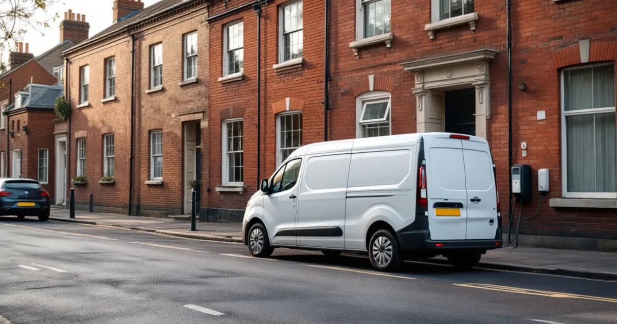 White van beside a charge point, illustrating electric van leasing: is it worth it yet.