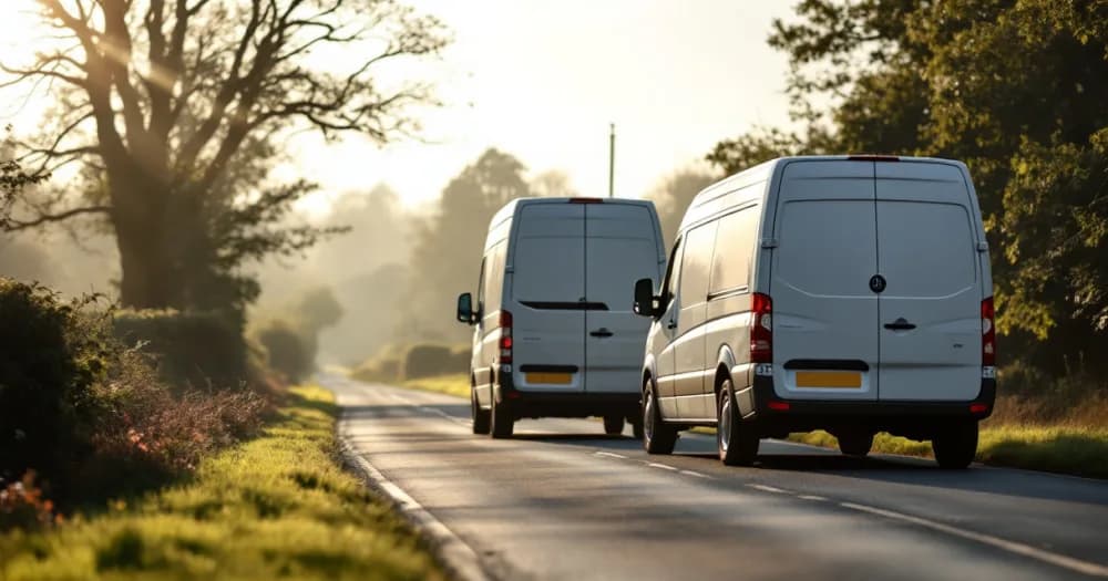 Two vans on a rural lane, showing the options in electric van leasing: is it worth it yet. Two vans on a rural lane, showing the options in electric van leasing: is it worth it yet.