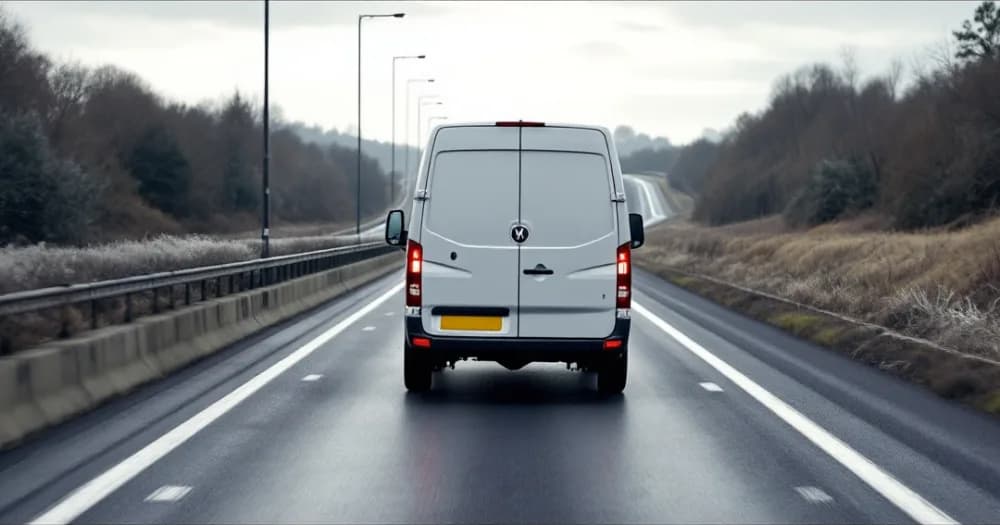 A van on a motorway slip road, a reminder of what to check in electric van leasing: is it worth it yet. A van on a motorway slip road, a reminder of what to check in electric van leasing: is it worth it yet.