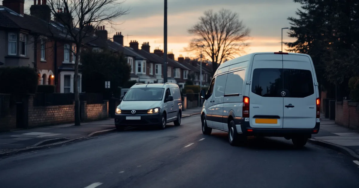 A parked van on a quiet UK street, illustrating can i end a lease early.