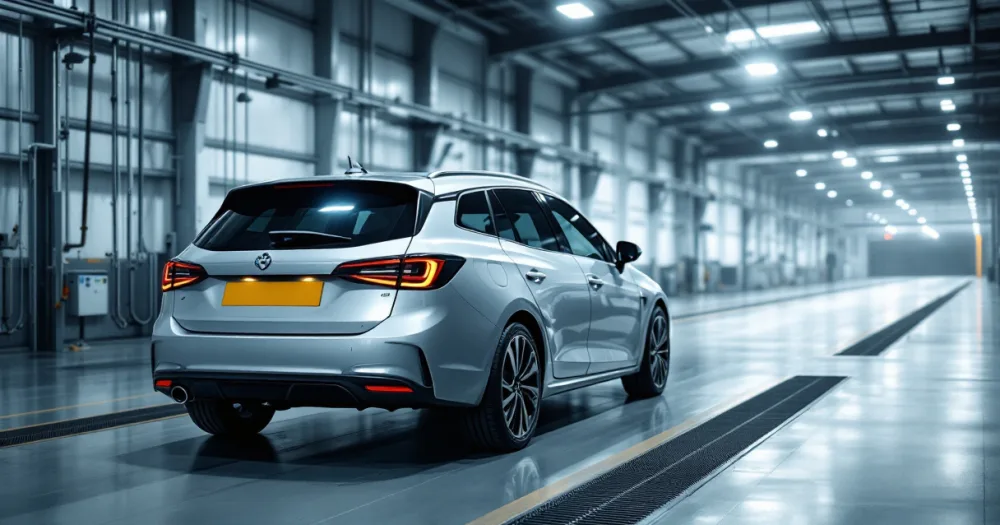 A silver car in an inspection bay showing what happens at the end of a lease. A silver car in an inspection bay showing what happens at the end of a lease.