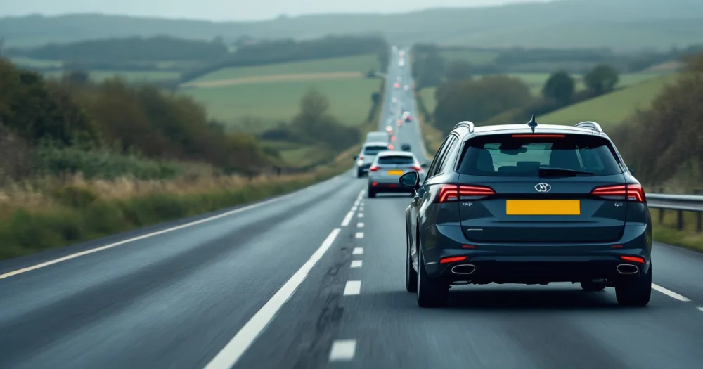A grey estate car on a dual carriageway, a worked example of what happens if i go over my mileage on a lease. A grey estate car on a dual carriageway, a worked example of what happens if i go over my mileage on a lease.