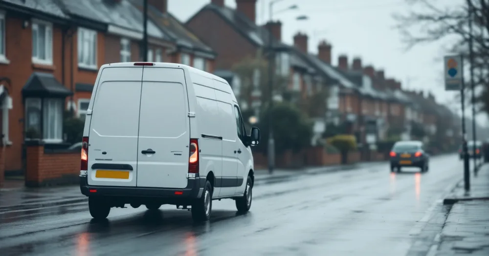 A white van on a damp terraced street, linked to what happens if i go over my mileage on a lease. A white van on a damp terraced street, linked to what happens if i go over my mileage on a lease.