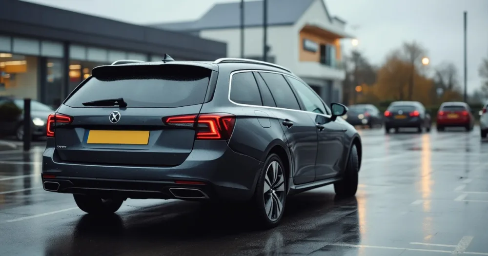 A grey estate with a dented rear door, a worked example of what is fair wear and tear on a leased vehicle. A grey estate with a dented rear door, a worked example of what is fair wear and tear on a leased vehicle.