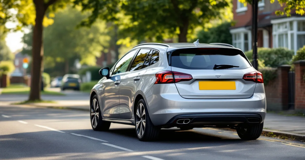 A silver hatchback on a UK street, showing what is fair wear and tear on a leased vehicle.