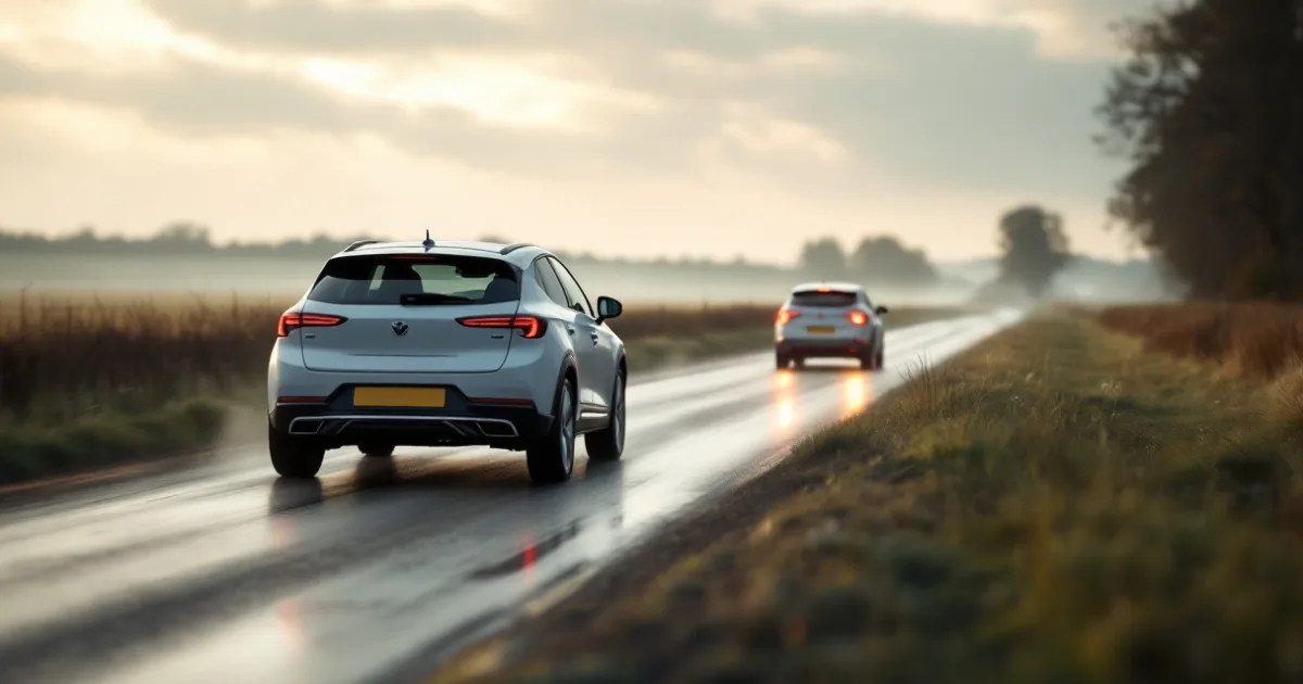 Hatchback or suv: which is better to lease, shown by a small hatchback and larger SUV on a rural UK road.