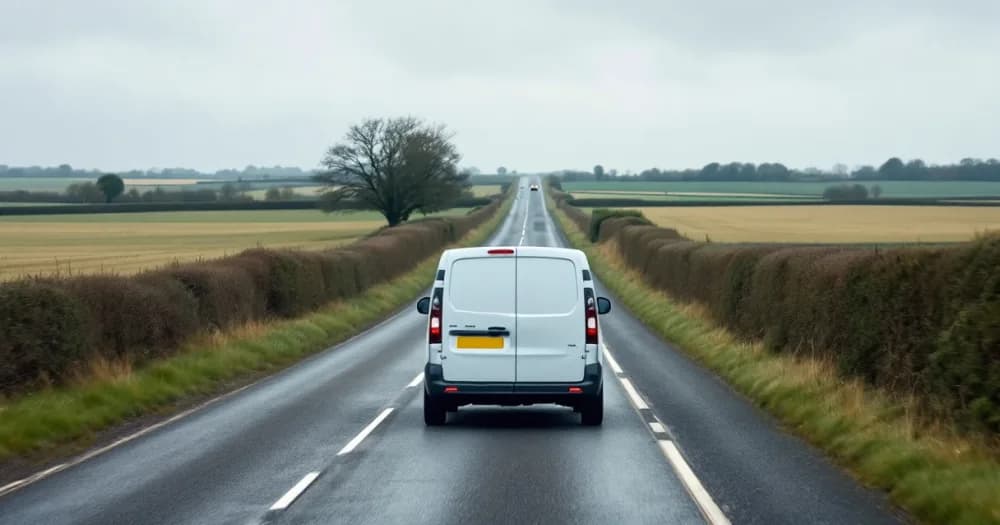 A white van on a country road, a scene for do i insure a leased vehicle myself. A white van on a country road, a scene for do i insure a leased vehicle myself.