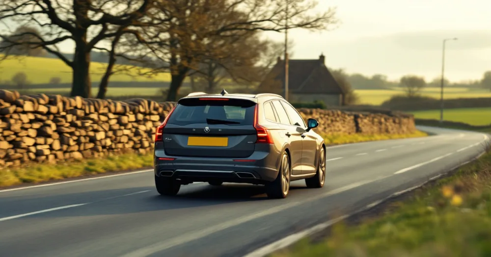 Estate car on a country road, a visual take on is car leasing cheaper than buying. Estate car on a country road, a visual take on is car leasing cheaper than buying.
