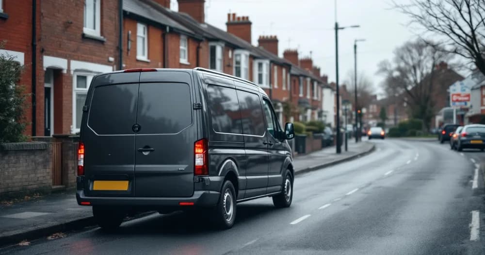 A grey van parked beside brick houses, illustrating the detail behind is vat charged on van leasing. A grey van parked beside brick houses, illustrating the detail behind is vat charged on van leasing.