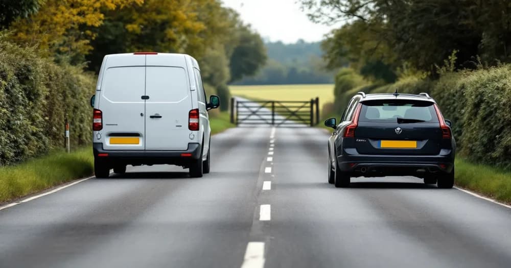 A van and an estate car passing on a country road, showing can i lease a car with bad credit in practice. A van and an estate car passing on a country road, showing can i lease a car with bad credit in practice.