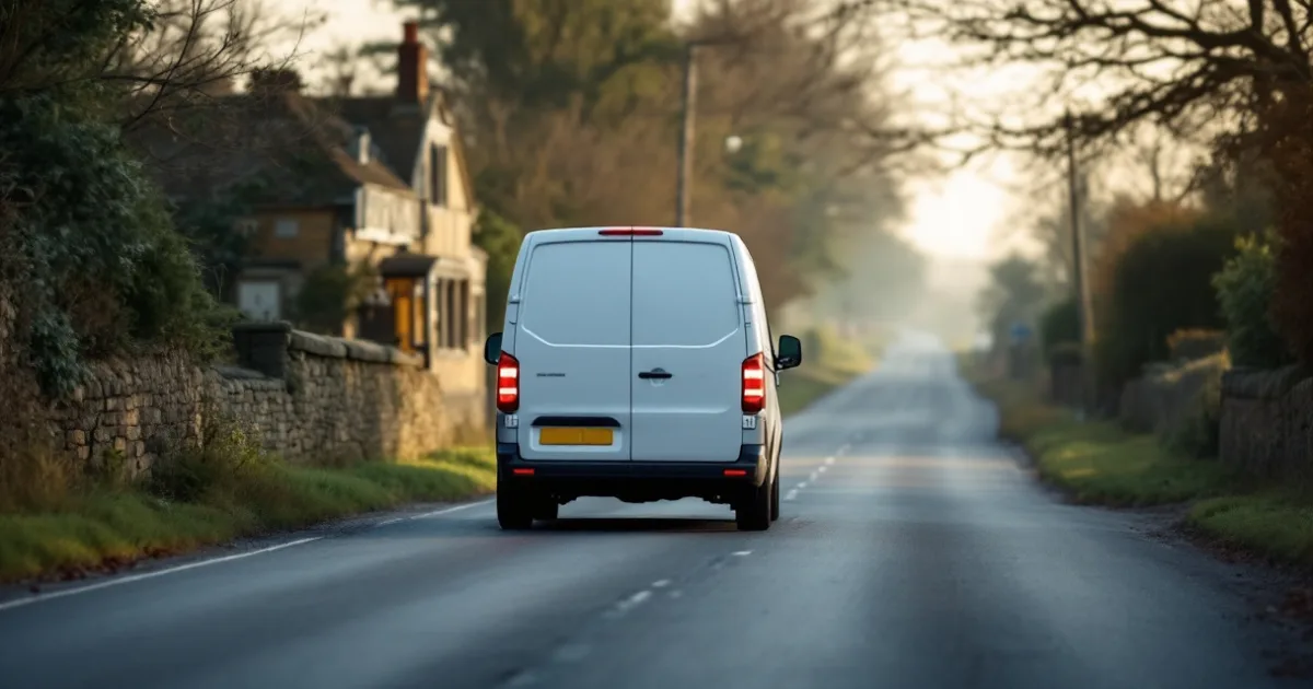 White van on a country lane, a scene for how long does it take to get a leased van delivered.
