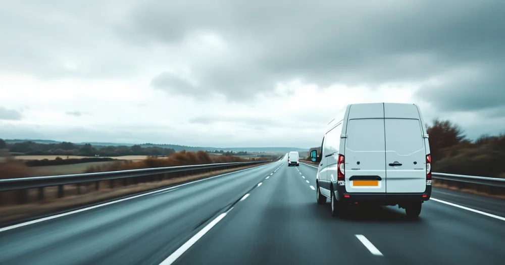 White van on a motorway, a detail in how does mileage work on a lease. White van on a motorway, a detail in how does mileage work on a lease.