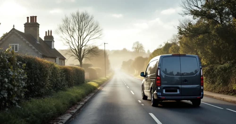 A grey van on a rural lane, a detail for does a leased van count as a company asset. A grey van on a rural lane, a detail for does a leased van count as a company asset.