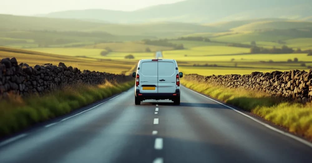 Small white van on a Dales road, a can i lease a van for my limited company example. Small white van on a Dales road, a can i lease a van for my limited company example.