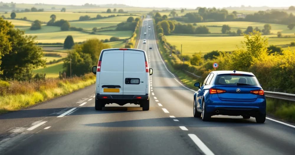 Distant van and saloon on a UK dual carriageway, relating to can i reclaim vat on a leased car. Distant van and saloon on a UK dual carriageway, relating to can i reclaim vat on a leased car.