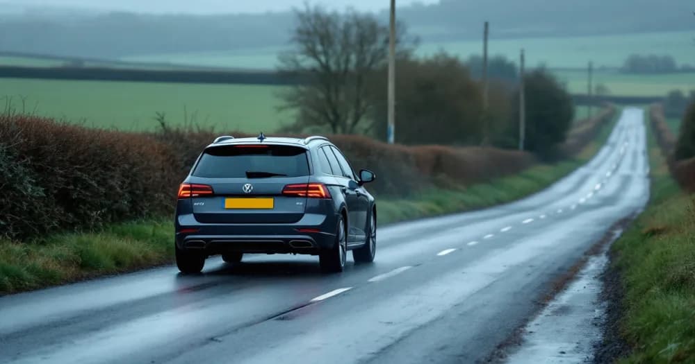 A grey estate car on a country road, relevant to can i reclaim vat on a leased car. A grey estate car on a country road, relevant to can i reclaim vat on a leased car.