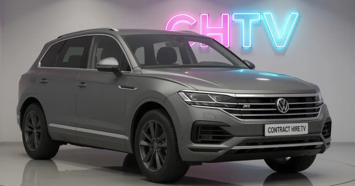 A grey Volkswagen Touareg estate in a studio, shown for a volkswagen touareg lease offer.