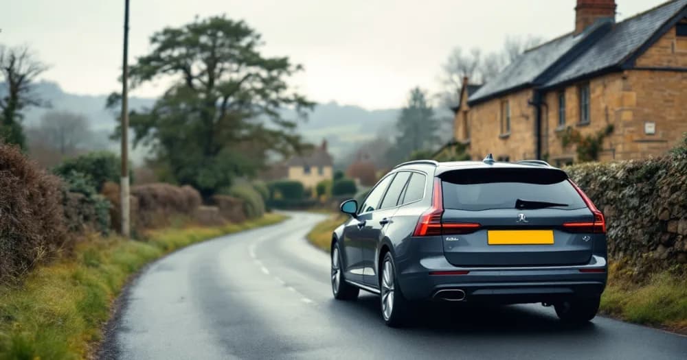 Grey estate car beside a stone wall on a village lane, relevant to what is a lease broker. Grey estate car beside a stone wall on a village lane, relevant to what is a lease broker.