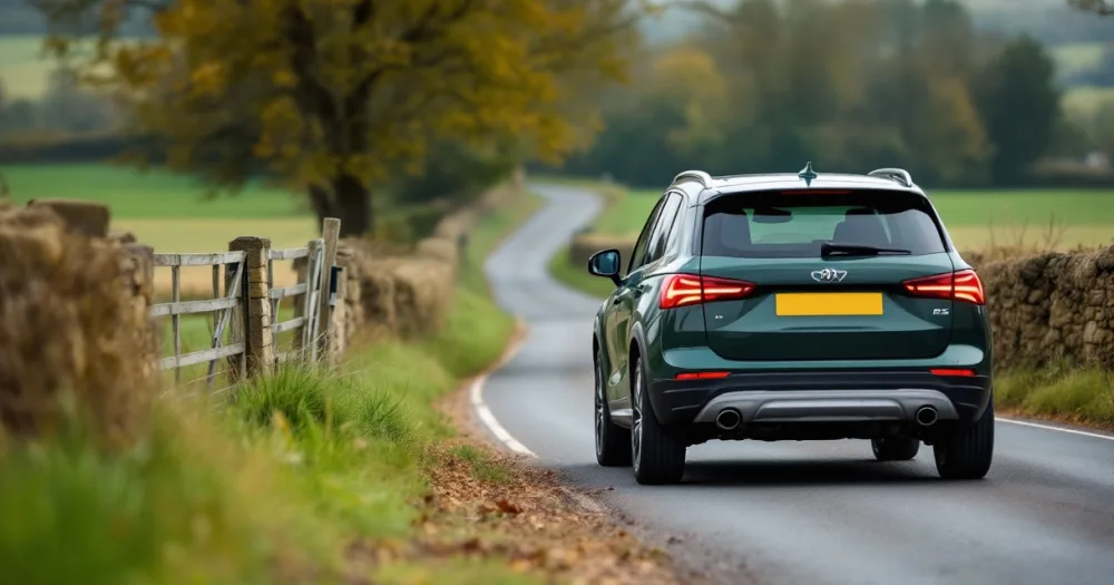 Green SUV on a Cotswolds road, a scene to show what is an initial rental on a lease with an example. Green SUV on a Cotswolds road, a scene to show what is an initial rental on a lease with an example.