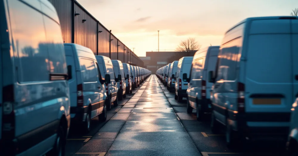 White vans lined up in a depot yard as a worked example of what is contract hire. White vans lined up in a depot yard as a worked example of what is contract hire.