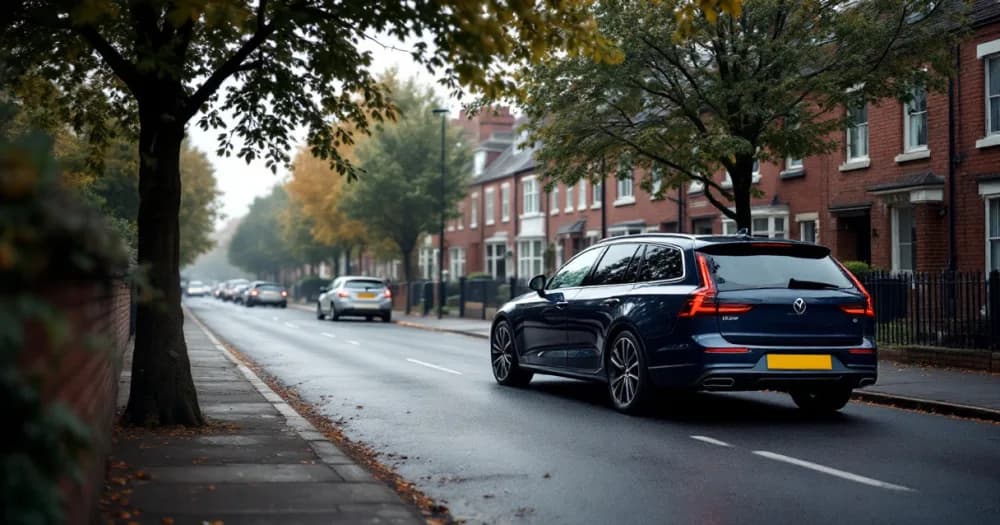 A dark estate car on a quiet brick-lined street, illustrating the detail behind what is contract hire. A dark estate car on a quiet brick-lined street, illustrating the detail behind what is contract hire.